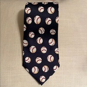 Baseball Patterned Tie - Navy Blue and White